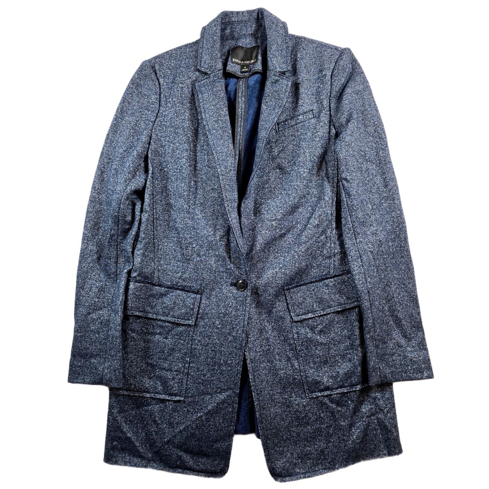 Banana Republic Knit Blazer Jacket Womens 4 Blue Single Button Longline